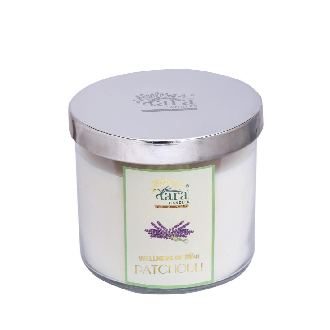 Patchouli - 3 Wick Scented Candle - Clear Glass Jar - Tara Candles
