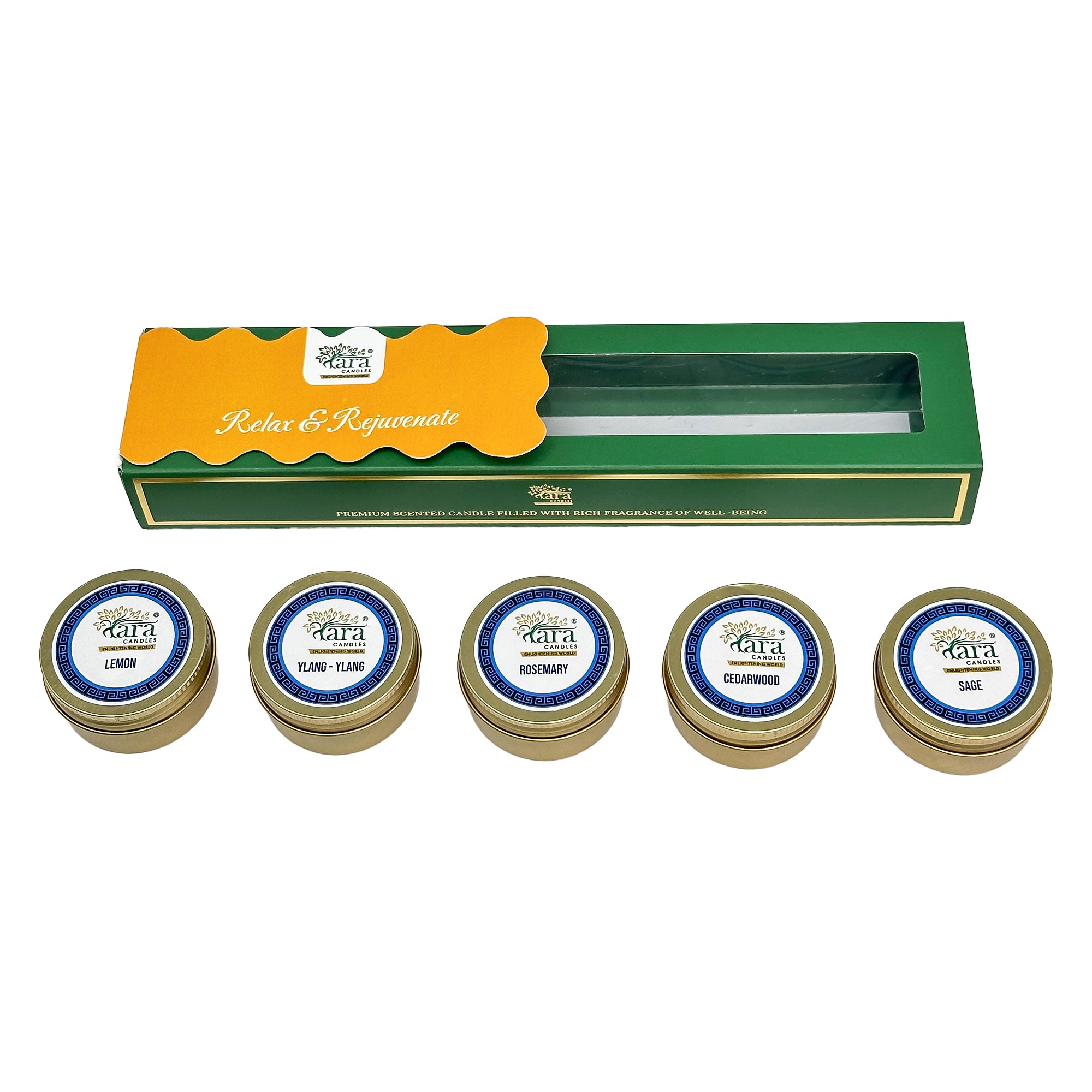 Relax and Rejuvenate - Scented Tin Candle - Set of 5 - Tara Candles