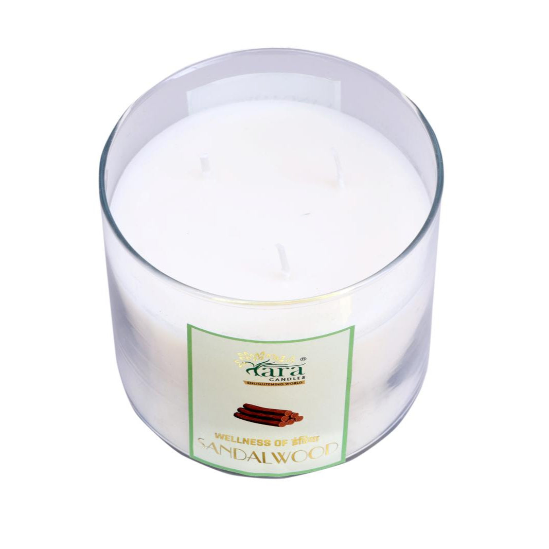 Sandalwood- 3 Wick Scented Candle - Clear Glass Jar - Tara Candles
