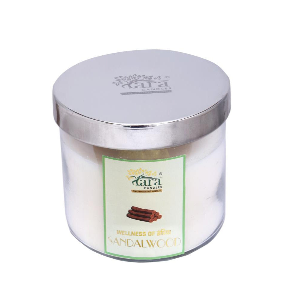 Sandalwood- 3 Wick Scented Candle - Clear Glass Jar - Tara Candles
