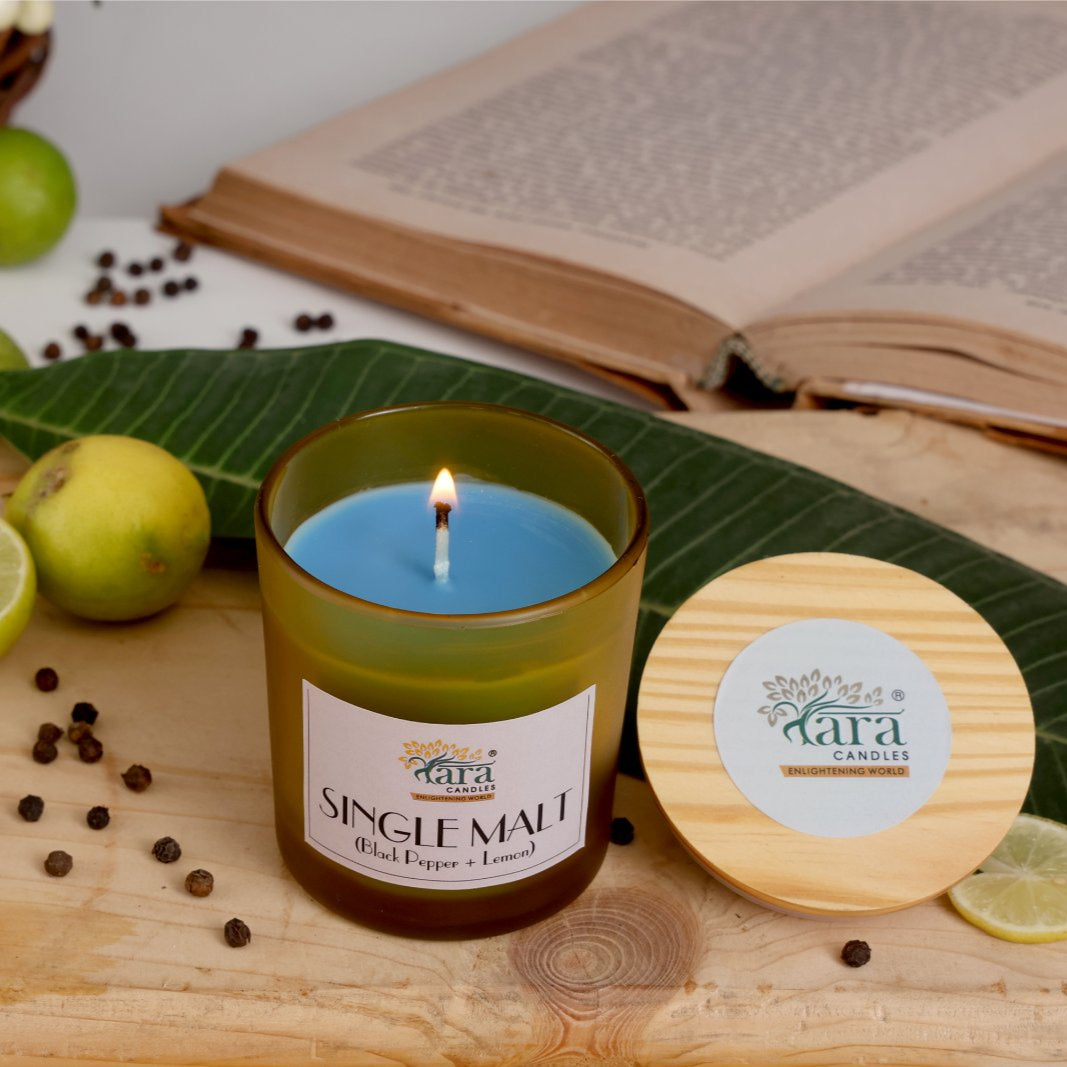 Singlemalt - 1 Wick Scented Candle - Frosted Glass Jar - Tara Candles
