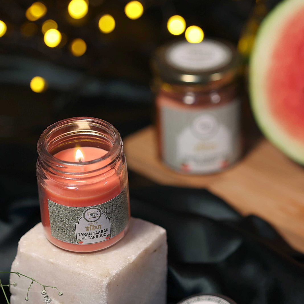 Taran Taaran Ke Tarbooz - 1 Wick Scented Candle - Plain Glass Jar - Tara Candles
