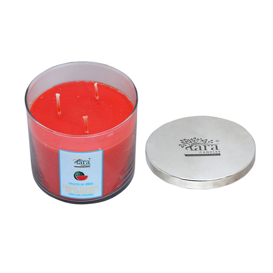 Taran Taaran Ke Tarbooz - 3 Wick Scented Candle - Clear Glass Jar - Tara Candles